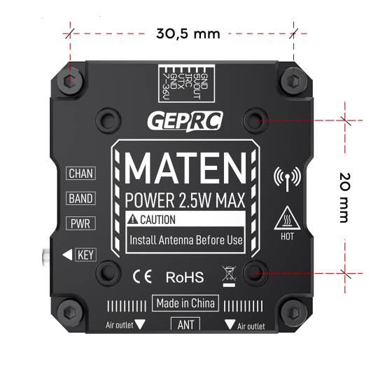 Відеопередавач GEPRC MATEN 5.8G 2.5W 2500 мВт VTX для FPV квадрокоптера, дрона
