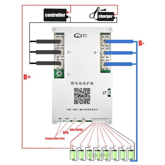 JK BMS 300A 4S-8S Lifepo4/Li-ion/LTO з активним балансуванням 2A (JK- B2A8S30P) з кнопкою JiKong