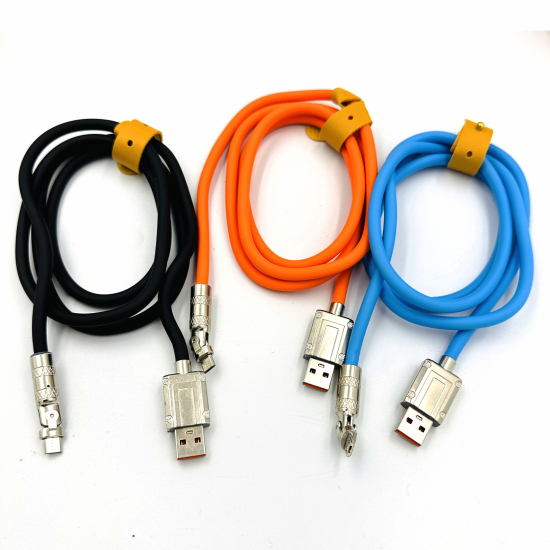 Міцний силіконовий кабель Globus USB-MicroUSB, ЮСБ-мікро ЮСБ із супершвидкою зарядкою 6А 120Вт, 120см металевий поворотний штекер із підсвічуванням