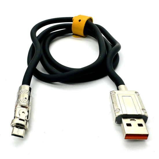 Міцний силіконовий кабель Globus USB-MicroUSB, ЮСБ-мікро ЮСБ із супершвидкою зарядкою 6А 120Вт, 120см металевий поворотний штекер із підсвічуванням
