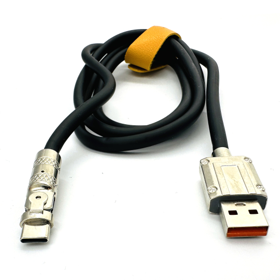 Міцний силіконовий кабель Globus USB-Type-C, ЮСБ-ТПС із супершвидкою зарядкою 6А 120Вт, 120см металевий поворотний штекер із підсвіткою