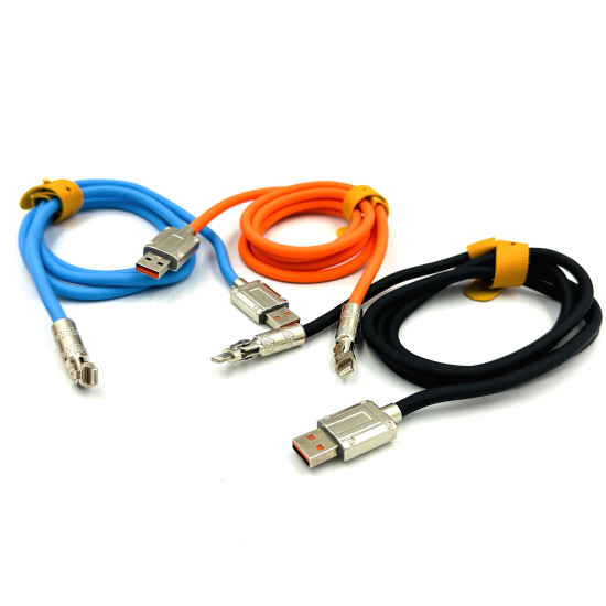 Міцний силіконовий кабель Globus USB to Lightning із супершвидкою зарядкою 6А 120Вт, 120см, металевий поворотний штекер із підсвічуванням ЮСБ-Лайтінг